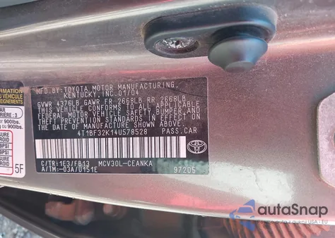 2004 Toyota Camry Le V6 из США, поврежденный, VIN 4T1BF32K14U578528